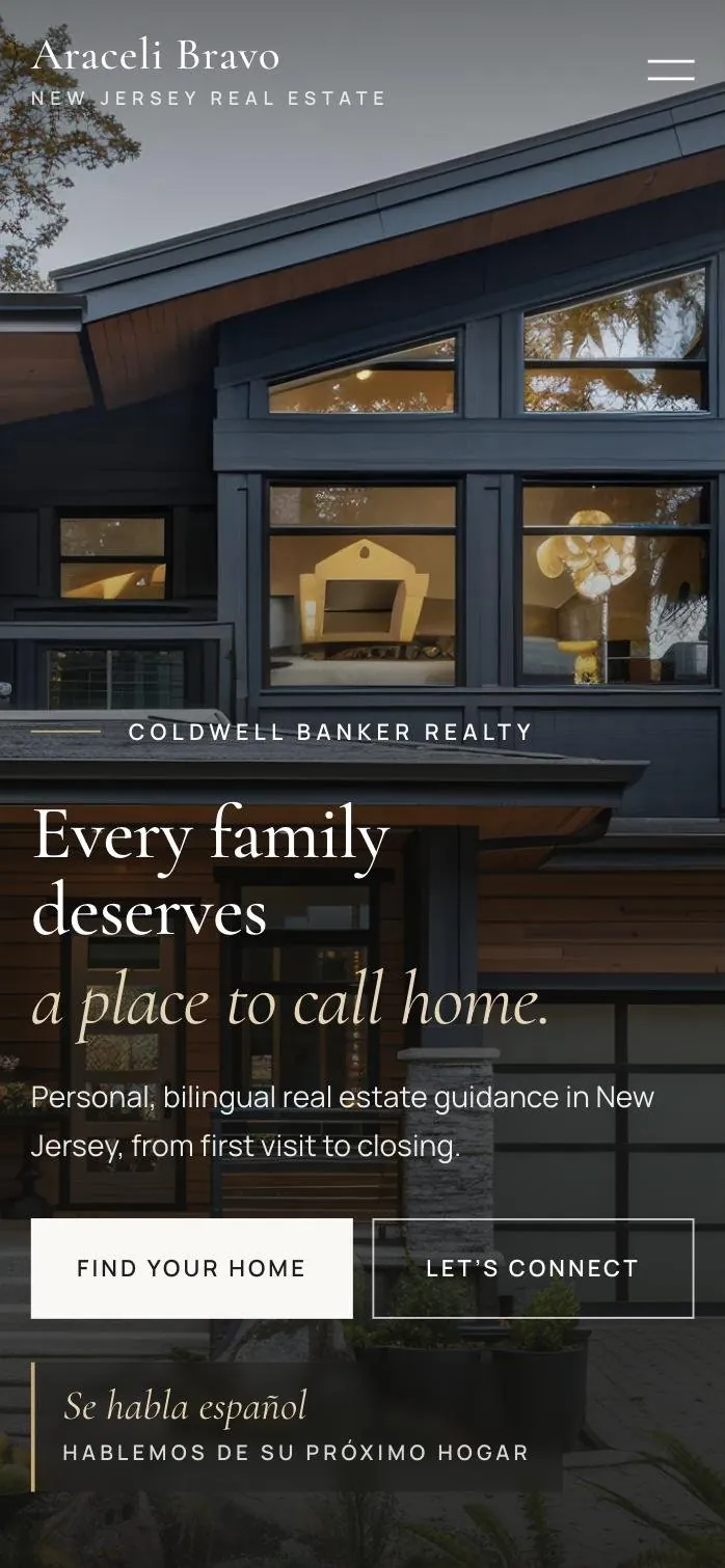 Araceli Bravo real estate website on mobile